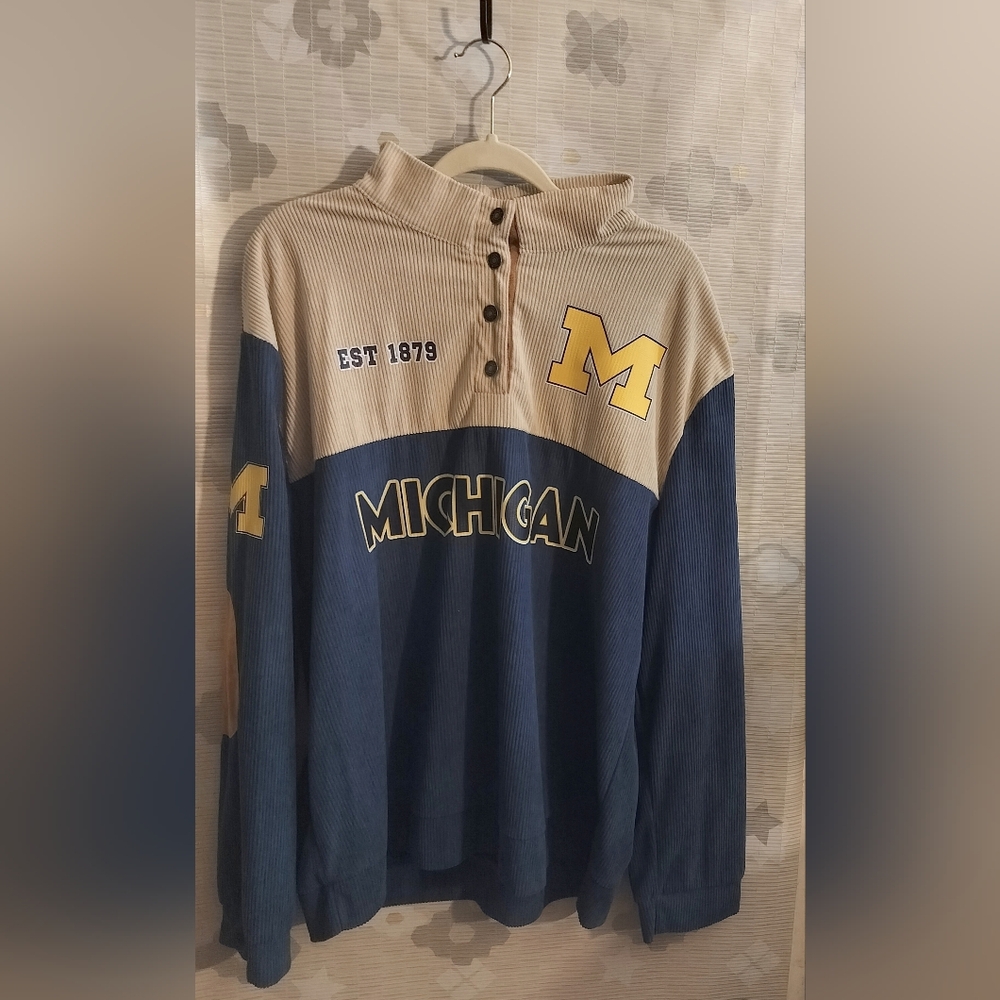 Michigan Corduroy Blue Brown And Yellow Long Sleeve Sweatshirt Size 2XL